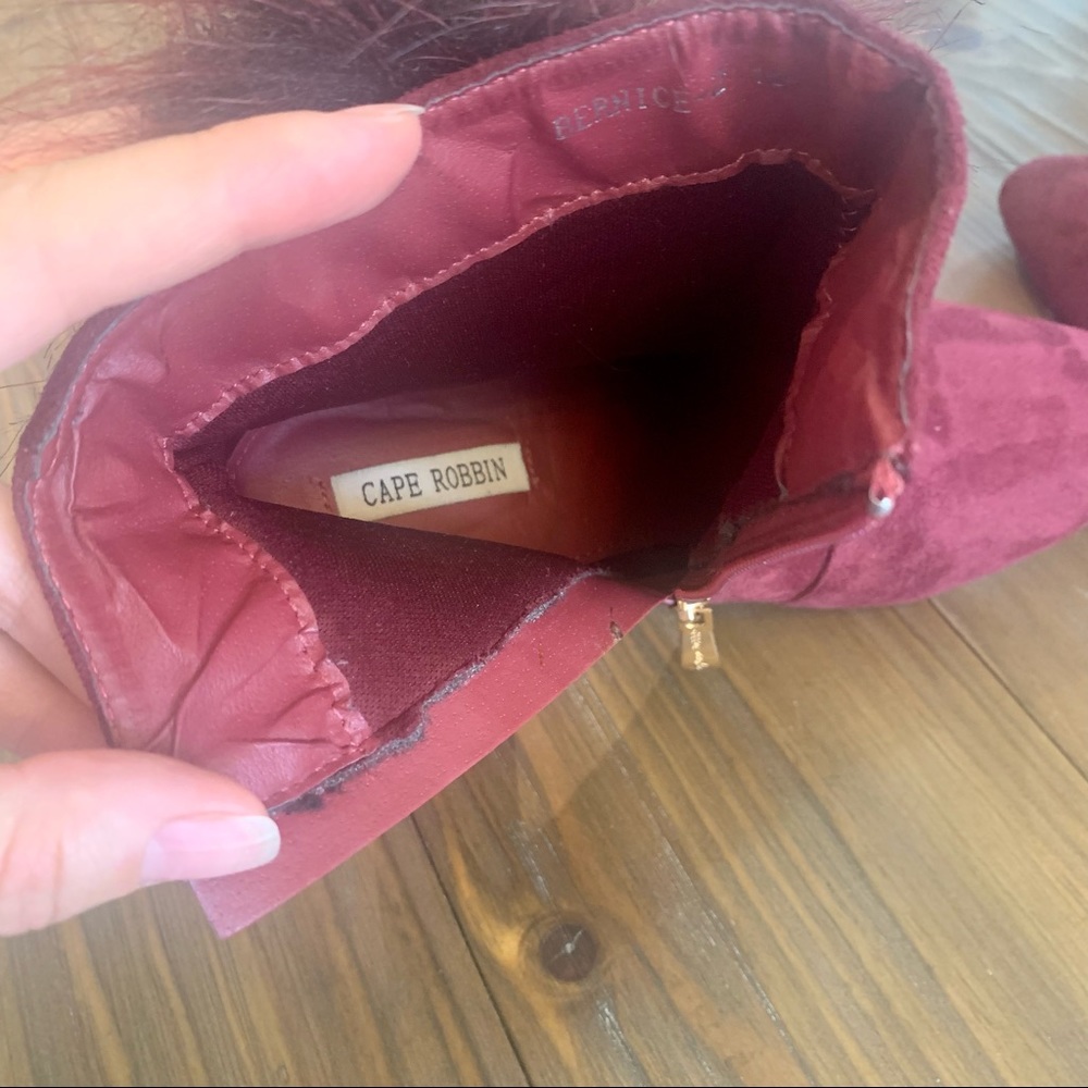 SOLD Cape Robbin | Bernice Ankle Boot Faux Fur in Burgundy - Picture 10 of 11